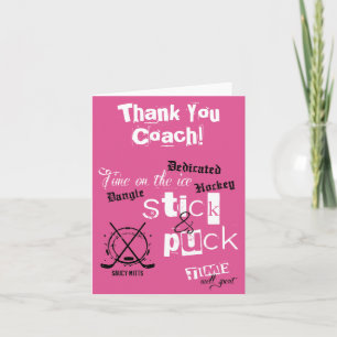 Dank je Girls Hockey Coach Stick Puck Tijd Roze Bedankkaart