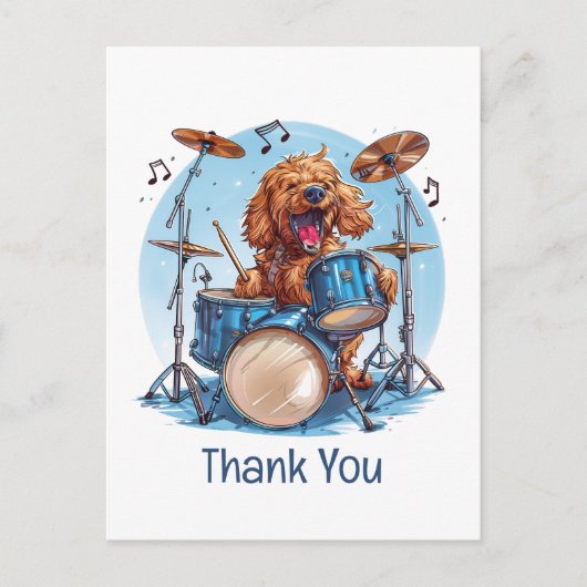 Dank je Goldendoodle-hond speelt drums Briefkaart (Voorkant)