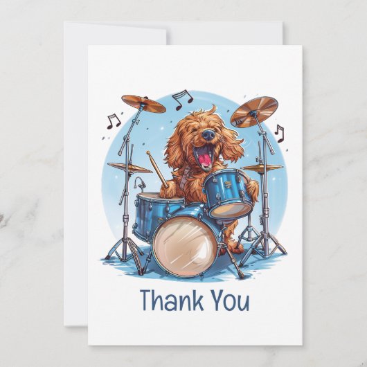 Dank je Goldendoodle Hond Speelt op Drums Bedankkaart (Voorkant)
