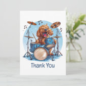 Dank je Goldendoodle Hond Speelt op Drums Bedankkaart (Staand voorkant)