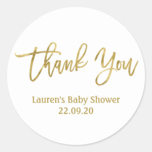 Dank je gouden baby shower ronde sticker