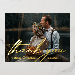 dank je , gouden chic handschrijver trouwfoto folie feestdagen briefkaart