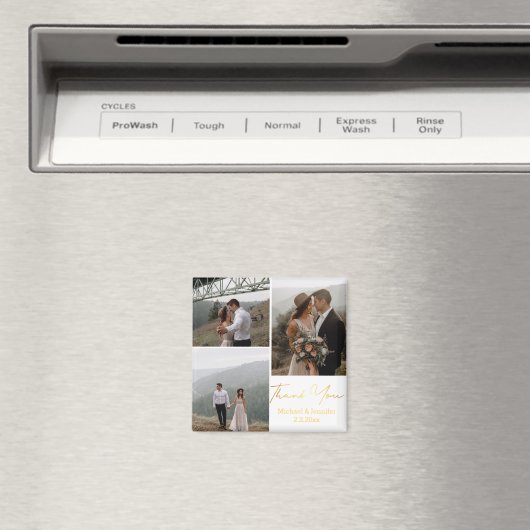 dank je , gouden handschrift bruiloft 3 foto ' s magneet (Insitu (Vaatwasser))