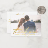dank je , gouden handschrijvende trouwfoto notitiekaartje (Voorkant / Achterkant in situ)