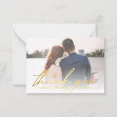 dank je , gouden handschrijvende trouwfoto notitiekaartje (Voorkant)