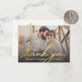 dank je , gouden handschrijvende trouwfoto notitiekaartje (Voorkant / Achterkant in situ)