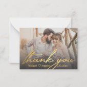 dank je , gouden handschrijvende trouwfoto notitiekaartje (Voorkant)