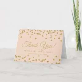 "Dank je" Gouden Nep Glitter Confetti Blush Roos Bedankkaart