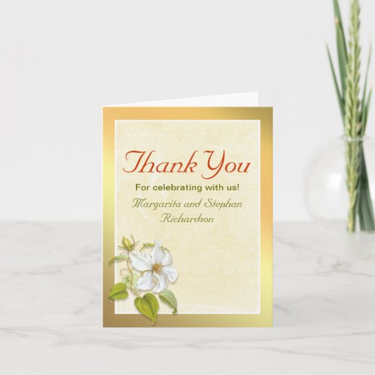 dank je gouden ontwerp en witte bloemen kaarten (Voorkant)
