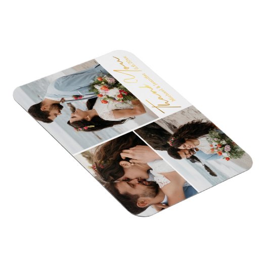 dank je , goudkalligrafie bruiloft foto collage magneet (Rechterzijde)