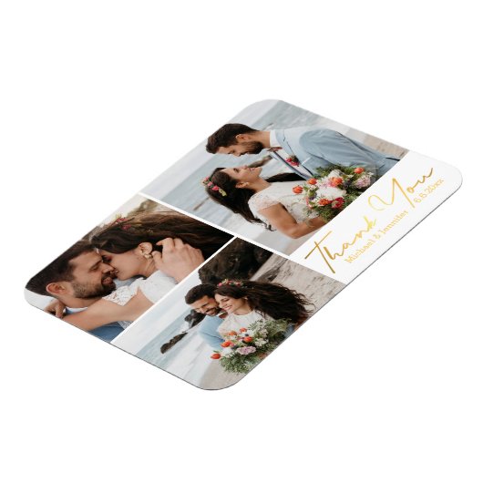 dank je , goudkalligrafie bruiloft foto collage magneet (Linkerzijde)