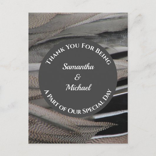 Dank je Gray Feather Dank je Bruiloftsgast Briefkaart (Voorkant)