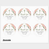 Dank je Green Pink Flowers Girl Baptisme Ronde Sticker (Vel)