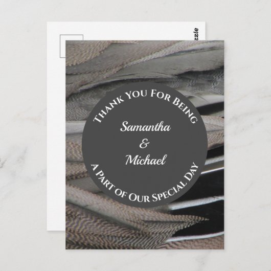 Dank je Grijze Veer Dank je Bruiloftsgast Briefkaart (Voorkant / Achterkant)