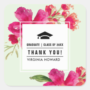 Dank je. groene munt   Fuchsia Floral Afstuderen Vierkante Sticker