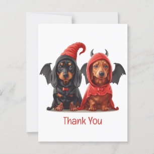 Dank je Halloween Dachshund Honden Duivel Vleermui Briefkaart