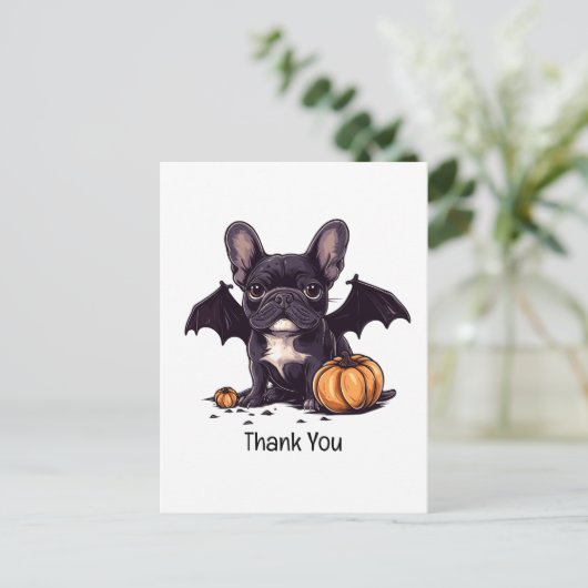 Dank je Halloween Franse Bulldog Vleermuis Pompoen Briefkaart (Staand voorkant)