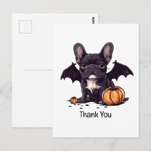 Dank je Halloween Franse Bulldog Vleermuis Pompoen Briefkaart (Voorkant / Achterkant)