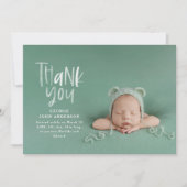 Dank je hand geschreven moderne fotogeboorte aankondiging (Voorkant)
