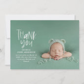 Dank je hand geschreven moderne roze meisjesfoto aankondiging (Voorkant)