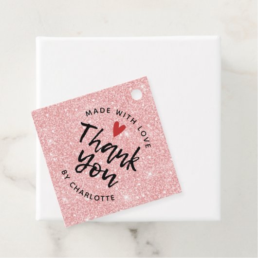 Dank je handgemaakt met liefdesroze glitter bedankjes labels (In situ)