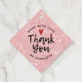 Dank je handgemaakt met liefdesroze glitter bedankjes labels (Achterkant)