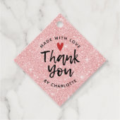 Dank je handgemaakt met liefdesroze glitter bedankjes labels (Voorkant)