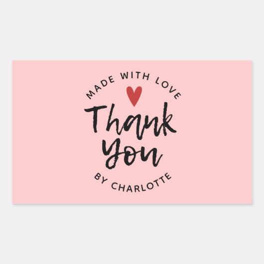 Dank je handgemaakt met Love Blush Pink Rechthoekige Sticker (Voorkant)