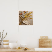 Dank je Handgetekende wilde bloemen, tarwehalmen Poster (Keuken)