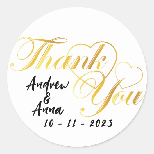 dank je hart goud ronde sticker (Voorkant)