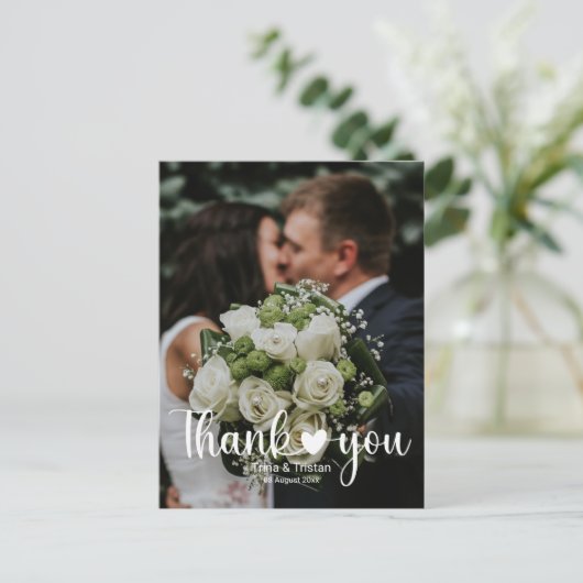 Dank je hart Minimalistische Trouwfoto Ansichtkaar Briefkaart (Staand voorkant)