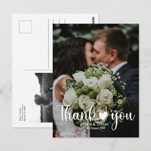 Dank je hart Minimalistische Trouwfoto Ansichtkaar Briefkaart (Voorkant / Achterkant)