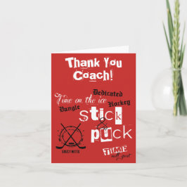 Dank je hockeycoach Stok en Puck Tijd op Rood Bedankkaart