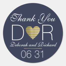 Dank je. Hou van hart. bruiloft gunst donkerblauw Ronde Sticker