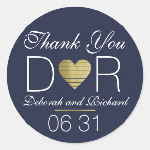 Dank je. Hou van hart. bruiloft gunst donkerblauw Ronde Sticker