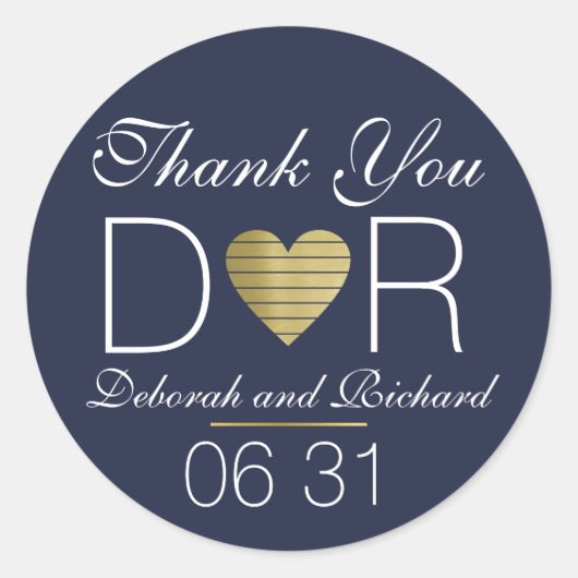 Dank je. Hou van hart. bruiloft gunst donkerblauw Ronde Sticker (Voorkant)