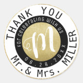 Dank je. Huwelijk begunstigt chique cirkel monogra Ronde Sticker (Voorkant)