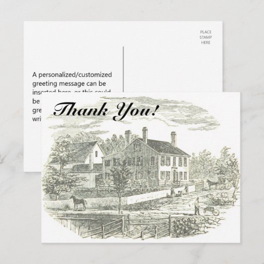 "Dank je!" + Illustratie van oud huis en boerderij Briefkaart (Voorkant / Achterkant)