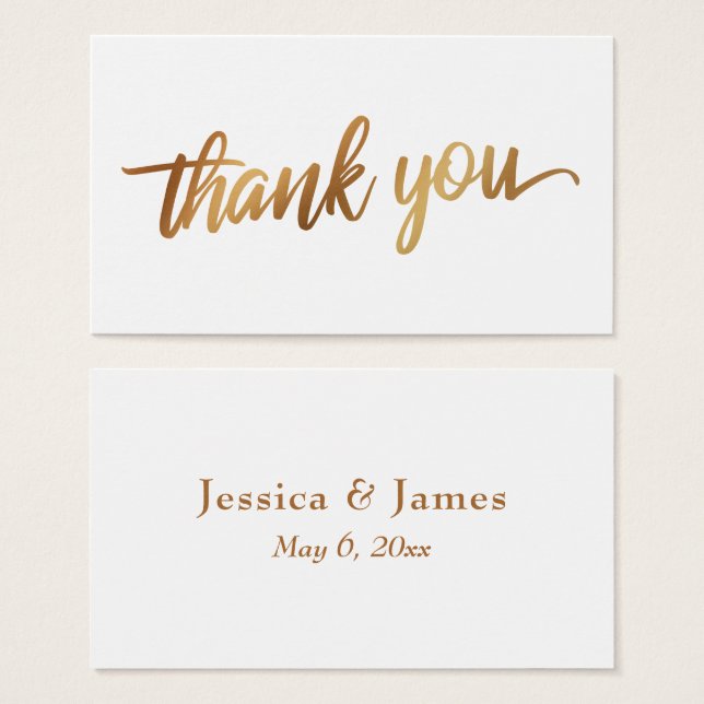 Dank je in Faux Smooth Gouden Script Trouwgunst Visitekaartjes (Voorkant /achterkant)