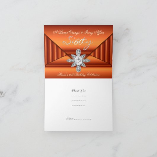 Dank je Ivory Bronze Orange Verjaardagsfeest Jewel Bedankkaart (Binnen)