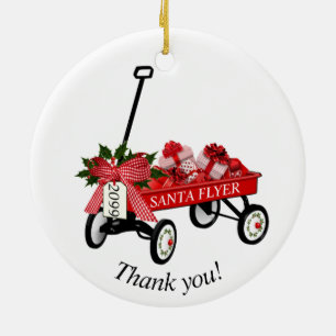 "Dank je!" Jaar Rode Wagon Kerstsieraad Keramisch Ornament