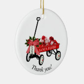 "Dank je!" Jaar Rode Wagon kerstversiering Keramisch Ornament (Rechts)