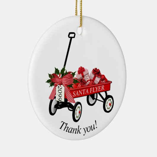 "Dank je!" Jaar Rode Wagon kerstversiering Keramisch Ornament (Rechts)