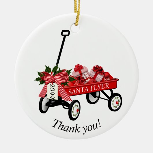 "Dank je!" Jaar Rode Wagon kerstversiering Keramisch Ornament (Voorkant)