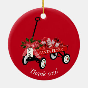 "Dank je!" Jaar Rode Wagon kerstversiering Keramisch Ornament