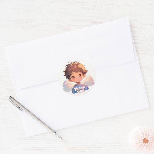 Dank je jongen Anime Smile Ronde Sticker (Envelop)