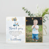 Dank je jongen golf thema foto eerste verjaardag bedankkaart (Staand voorkant)