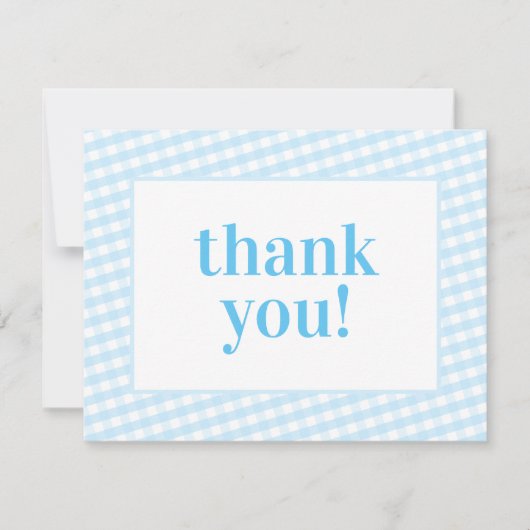 DANK JE jongen van het gingham-patroon baby blauw Bedankkaart (Voorkant)