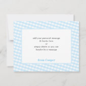 DANK JE jongen van het gingham-patroon baby blauw Bedankkaart (Achterkant)