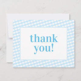 DANK JE  jongen van het gingham-patroon baby blauw Bedankkaart